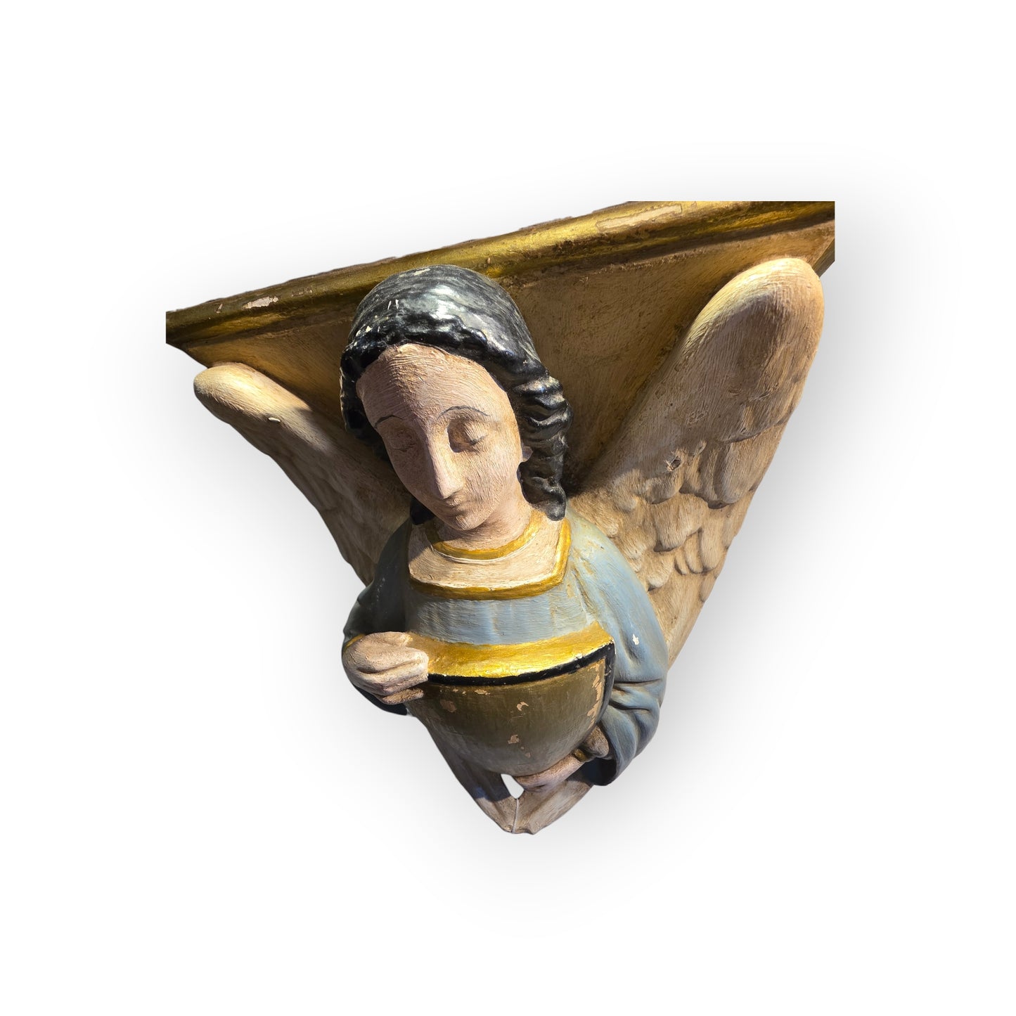 A Pair of Large 19th Century Antique Plaster Corbels Cast in the Form of Angels