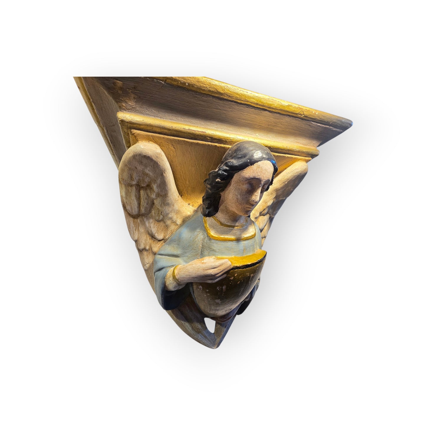 A Pair of Large 19th Century Antique Plaster Corbels Cast in the Form of Angels