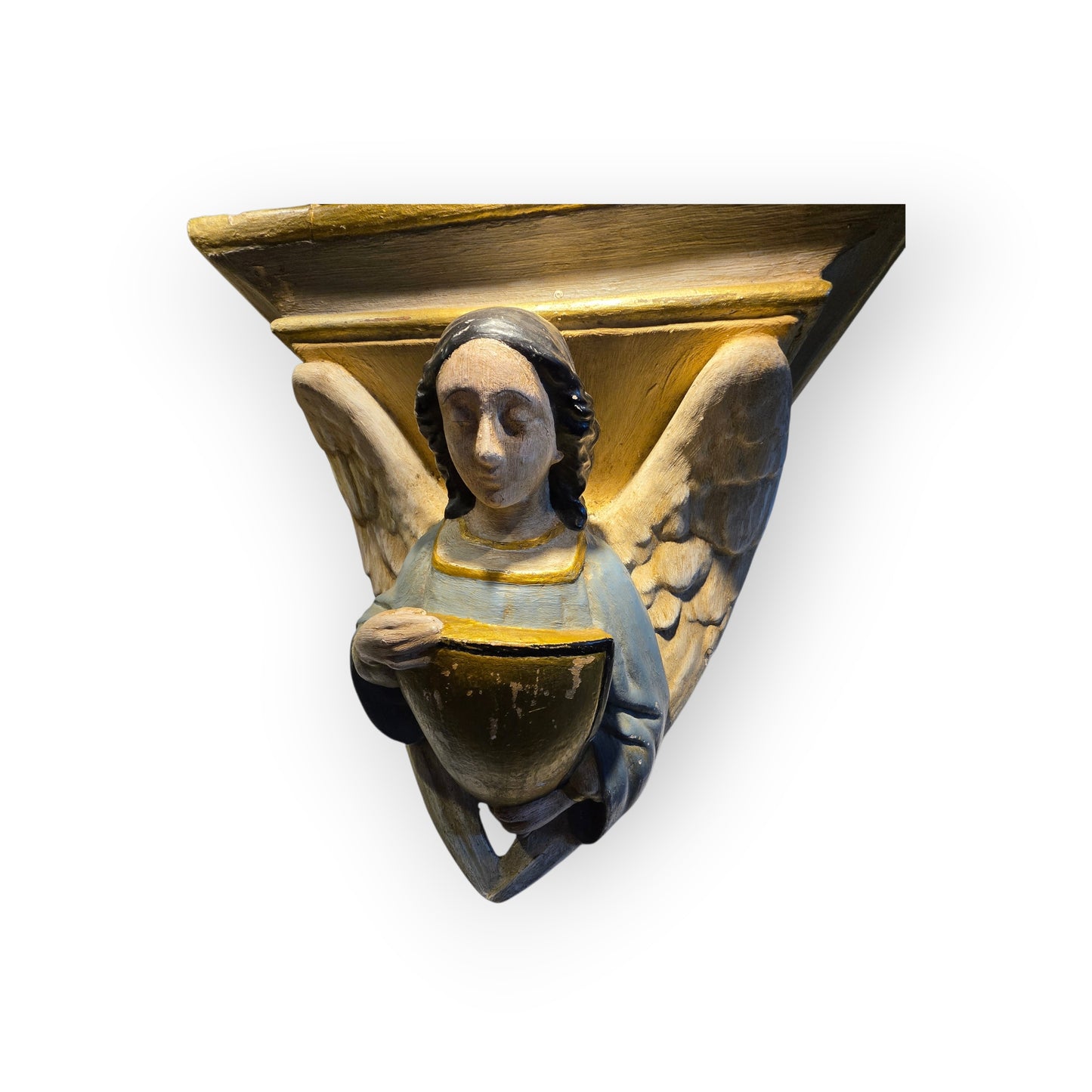A Pair of Large 19th Century Antique Plaster Corbels Cast in the Form of Angels