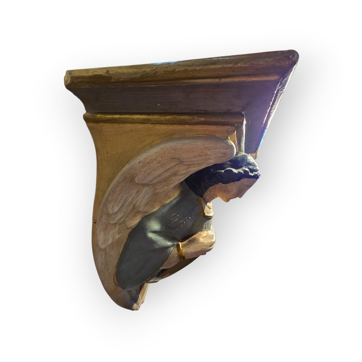 A Pair of Large 19th Century Antique Plaster Corbels Cast in the Form of Angels