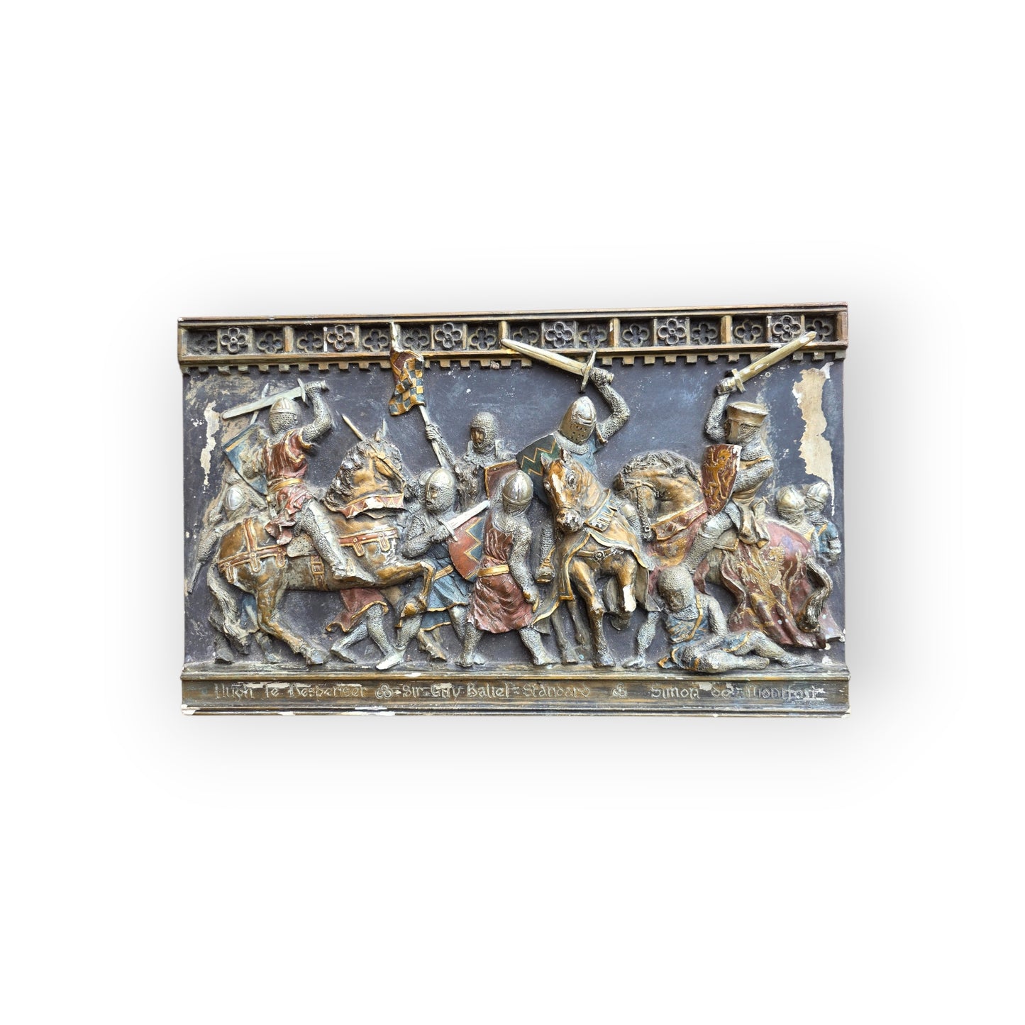 Medieval Style, English-Made Decorative Plaster Plaque Depicting A Battle Scene