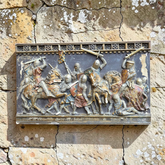 Medieval Style, English-Made Decorative Plaster Plaque Depicting A Battle Scene