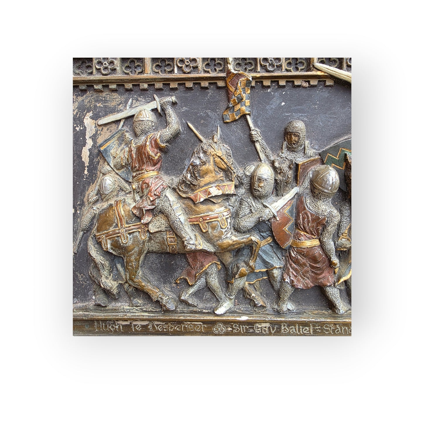 Medieval Style, English-Made Decorative Plaster Plaque Depicting A Battle Scene