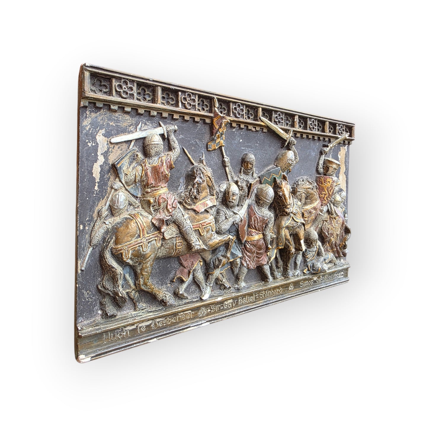 Medieval Style, English-Made Decorative Plaster Plaque Depicting A Battle Scene