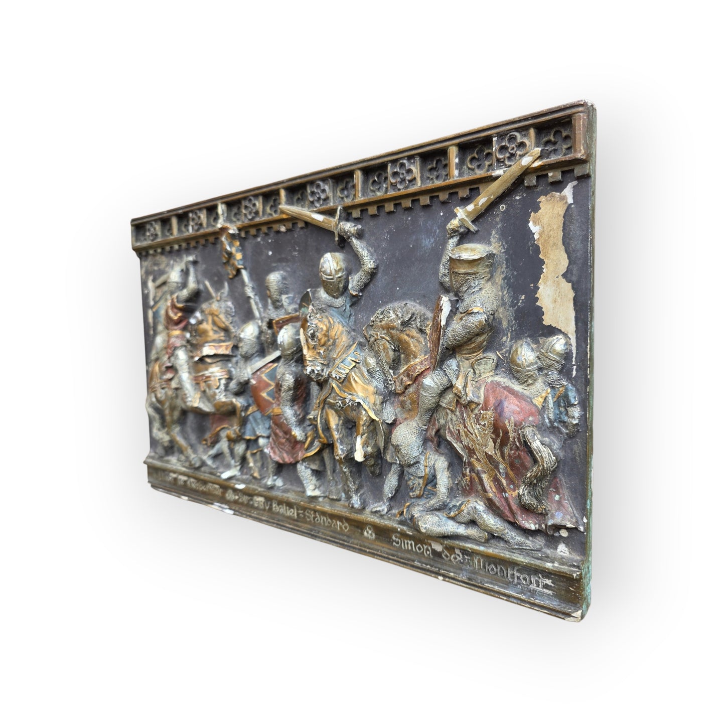 Medieval Style, English-Made Decorative Plaster Plaque Depicting A Battle Scene