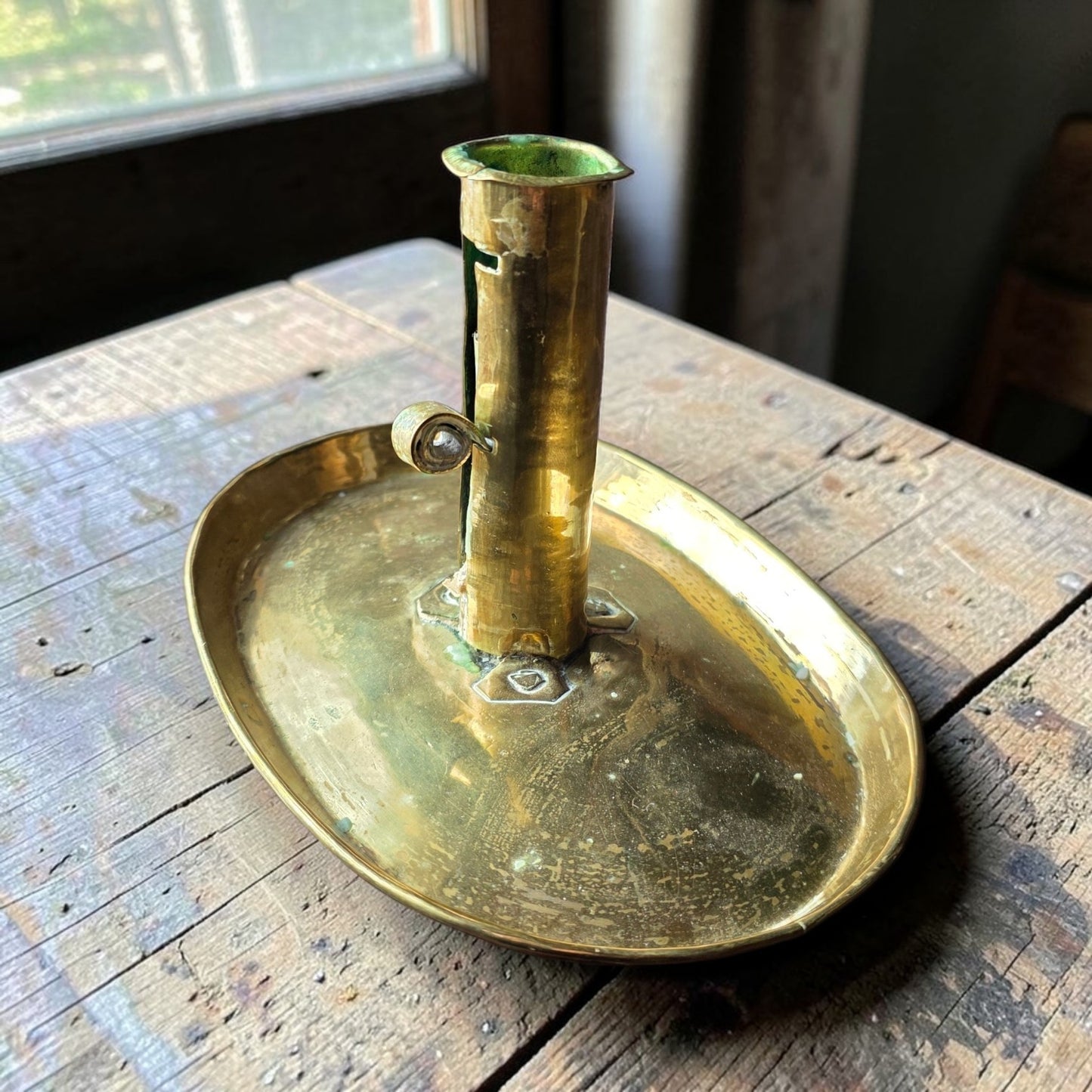 Late 18th-Century Antique Brass Rise-and-Fall Candlestick