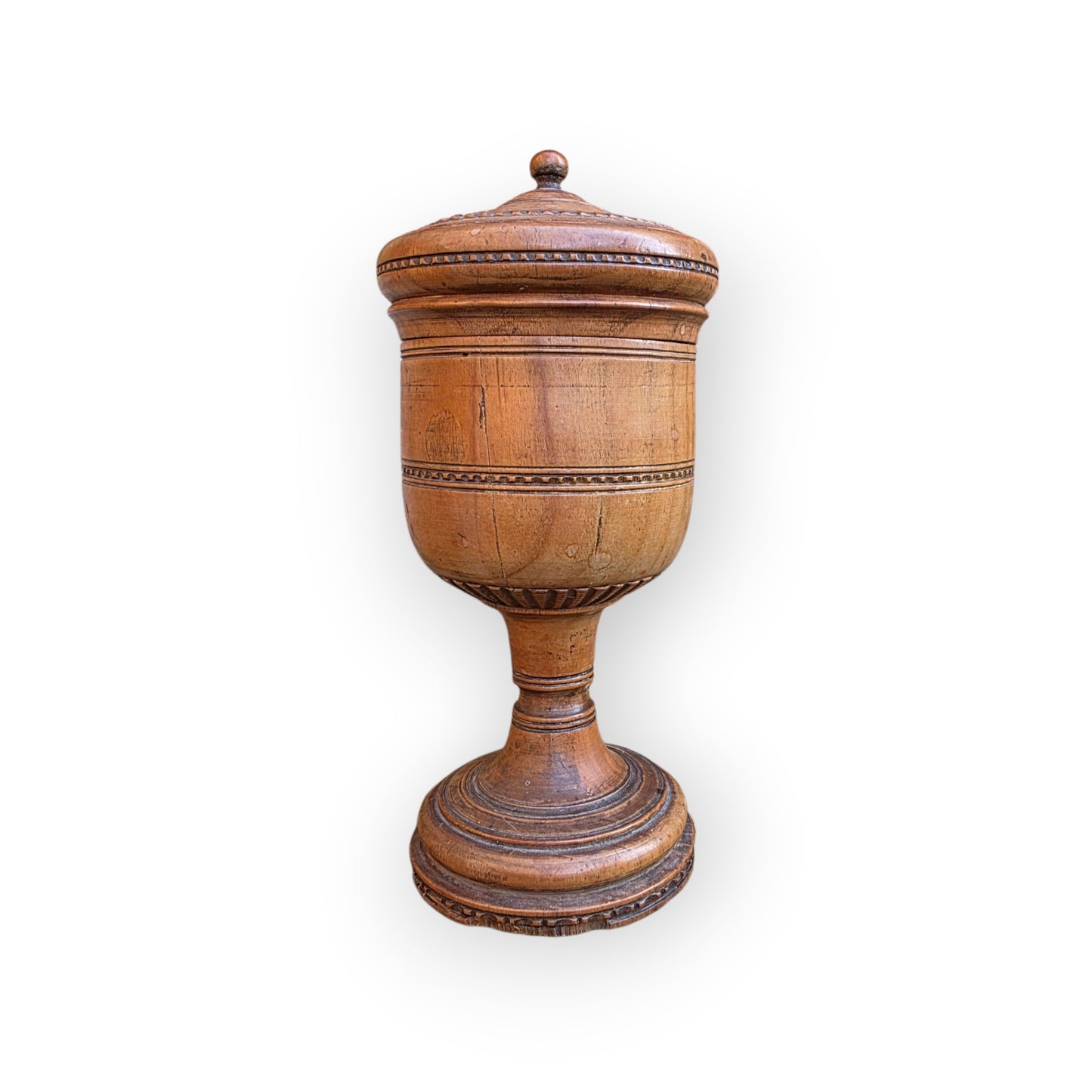 Late 18th-Century Antique Treen / Fruitwood Turned Wooden Goblet with Cover