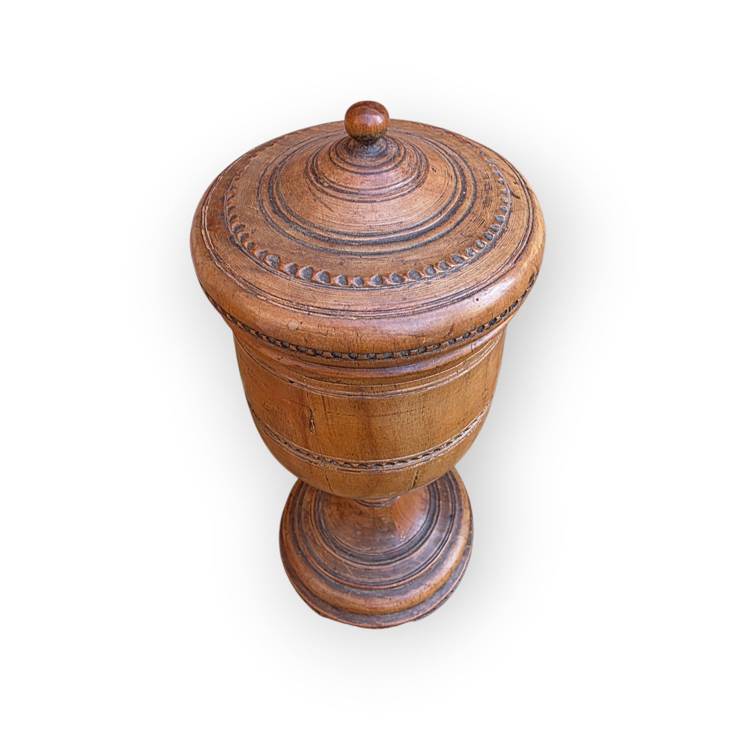 Late 18th-Century Antique Treen / Fruitwood Turned Wooden Goblet with Cover