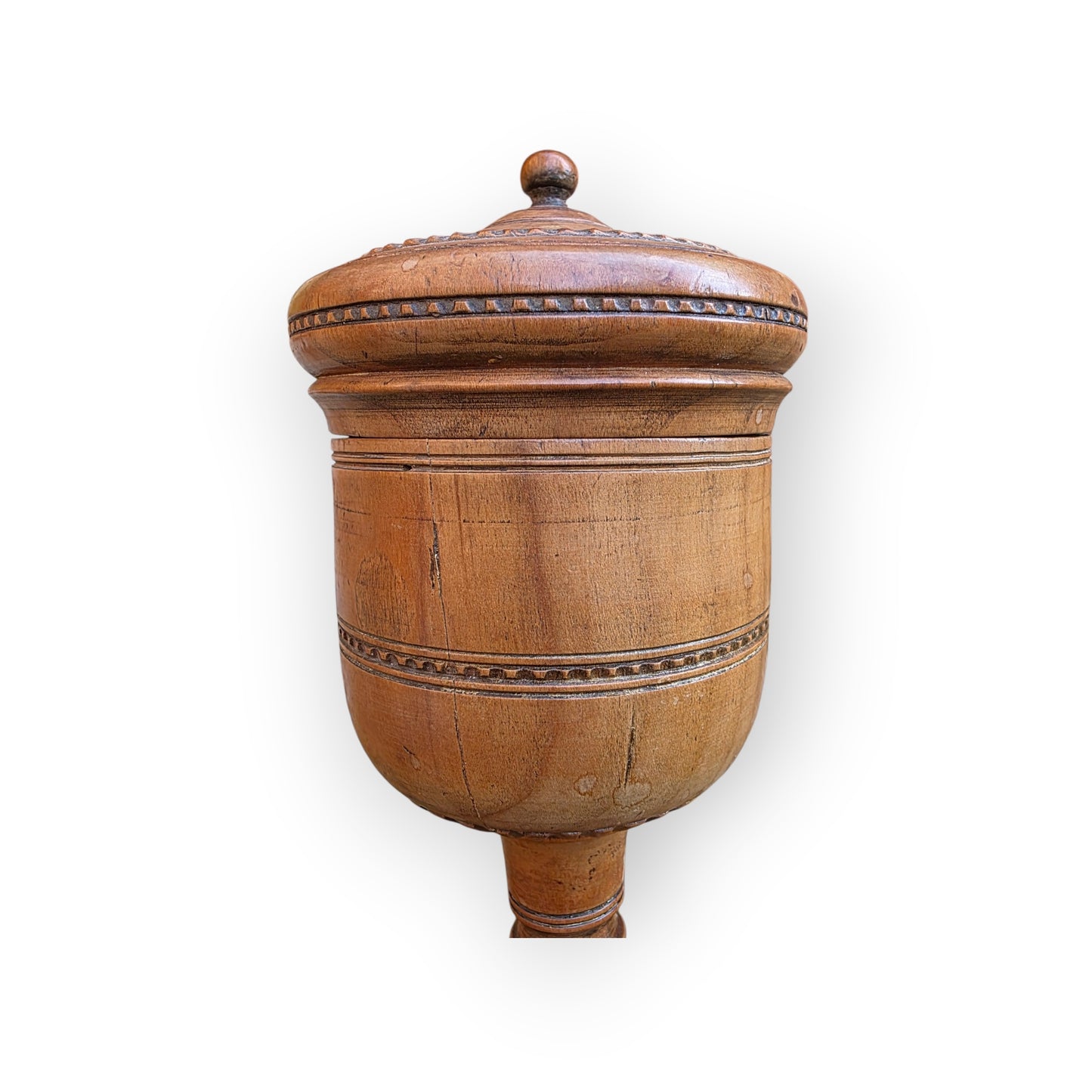 Late 18th-Century Antique Treen / Fruitwood Turned Wooden Goblet with Cover