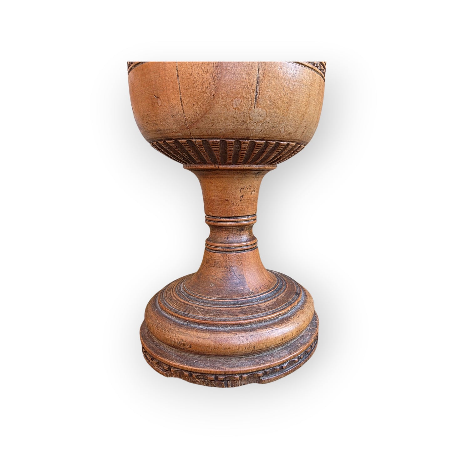 Late 18th-Century Antique Treen / Fruitwood Turned Wooden Goblet with Cover
