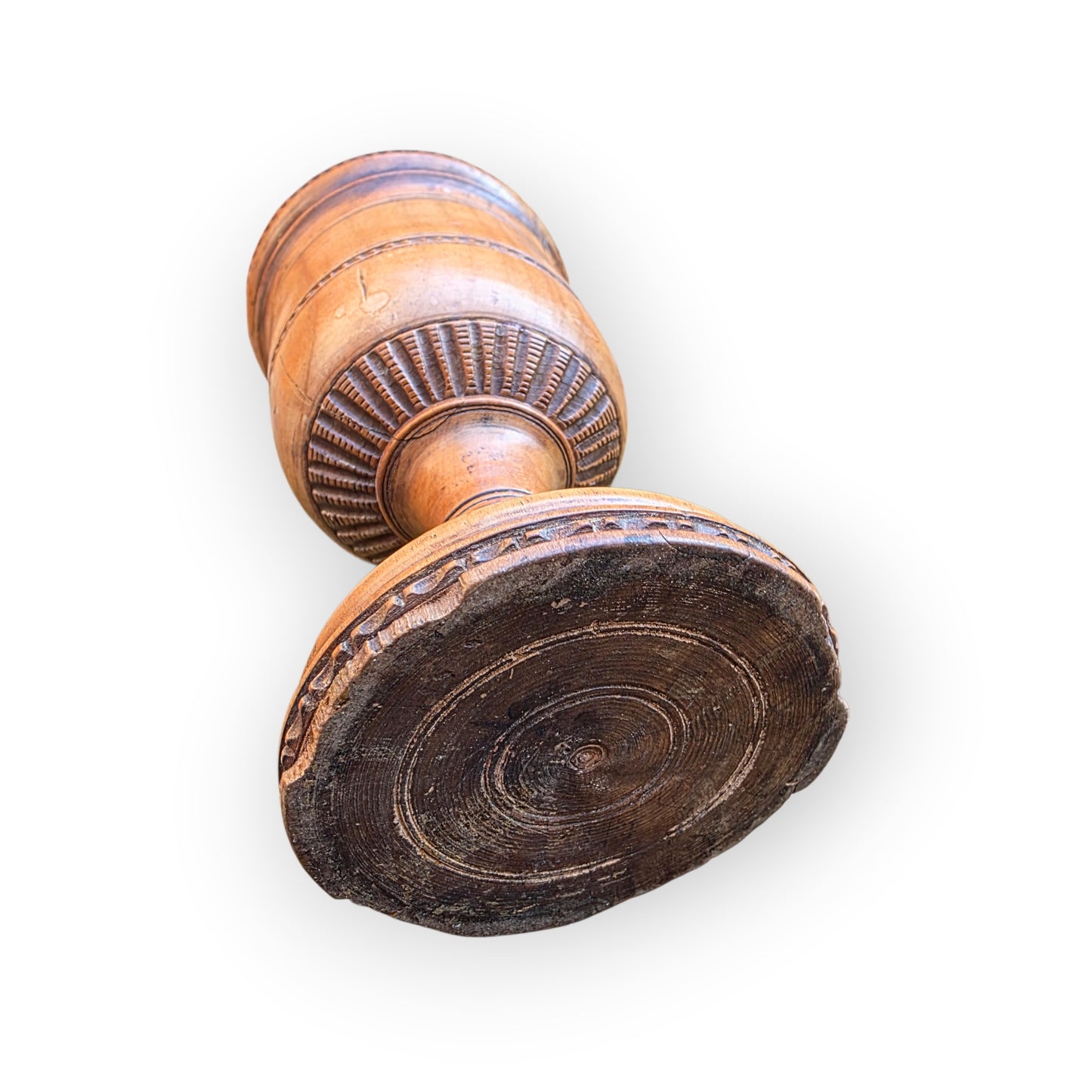 Late 18th-Century Antique Treen / Fruitwood Turned Wooden Goblet with Cover