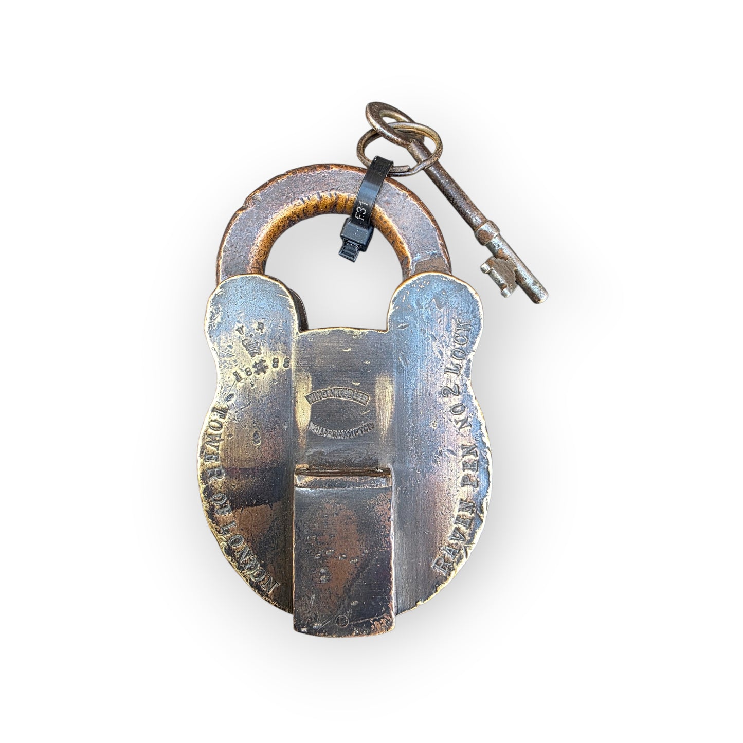 Tower of London Interest - A Large, Rare, 19th Century Antique Brass Padlock, Bearing the Impressed Mark "Tower of London", "Raven Pen No.2." & Crown Proof Mark