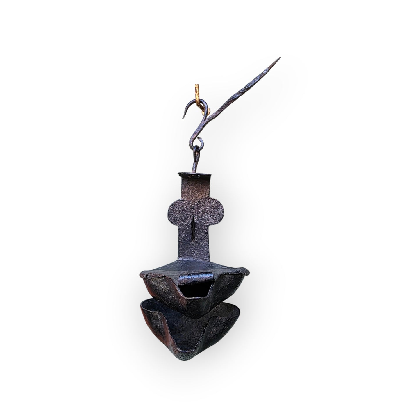 18th-Century Scottish Antique Double-Valve "Rams Head" Wrought Iron Cruisie Lamp & Halberd Hook 1 of 3