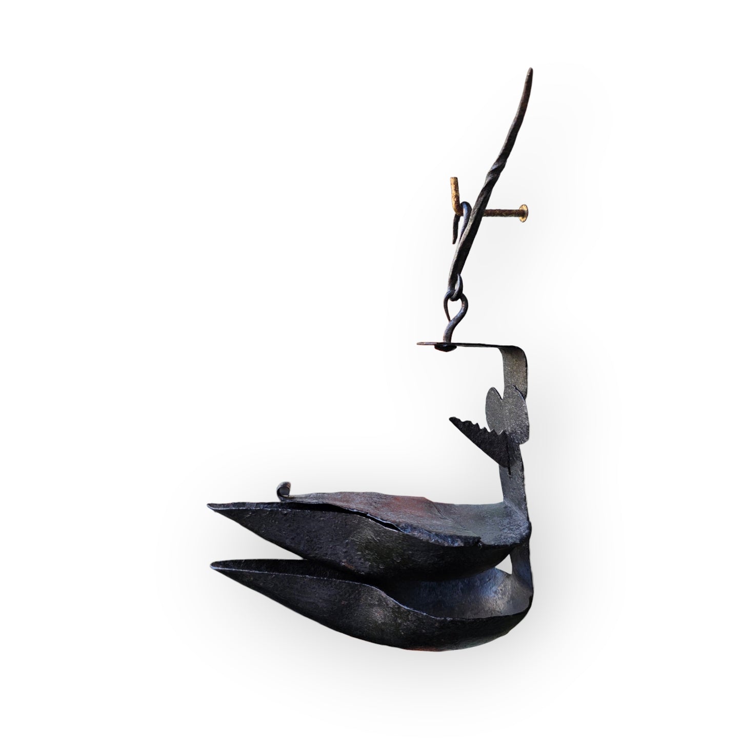 18th-Century Scottish Antique Double-Valve "Rams Head" Wrought Iron Cruisie Lamp & Halberd Hook 1 of 3