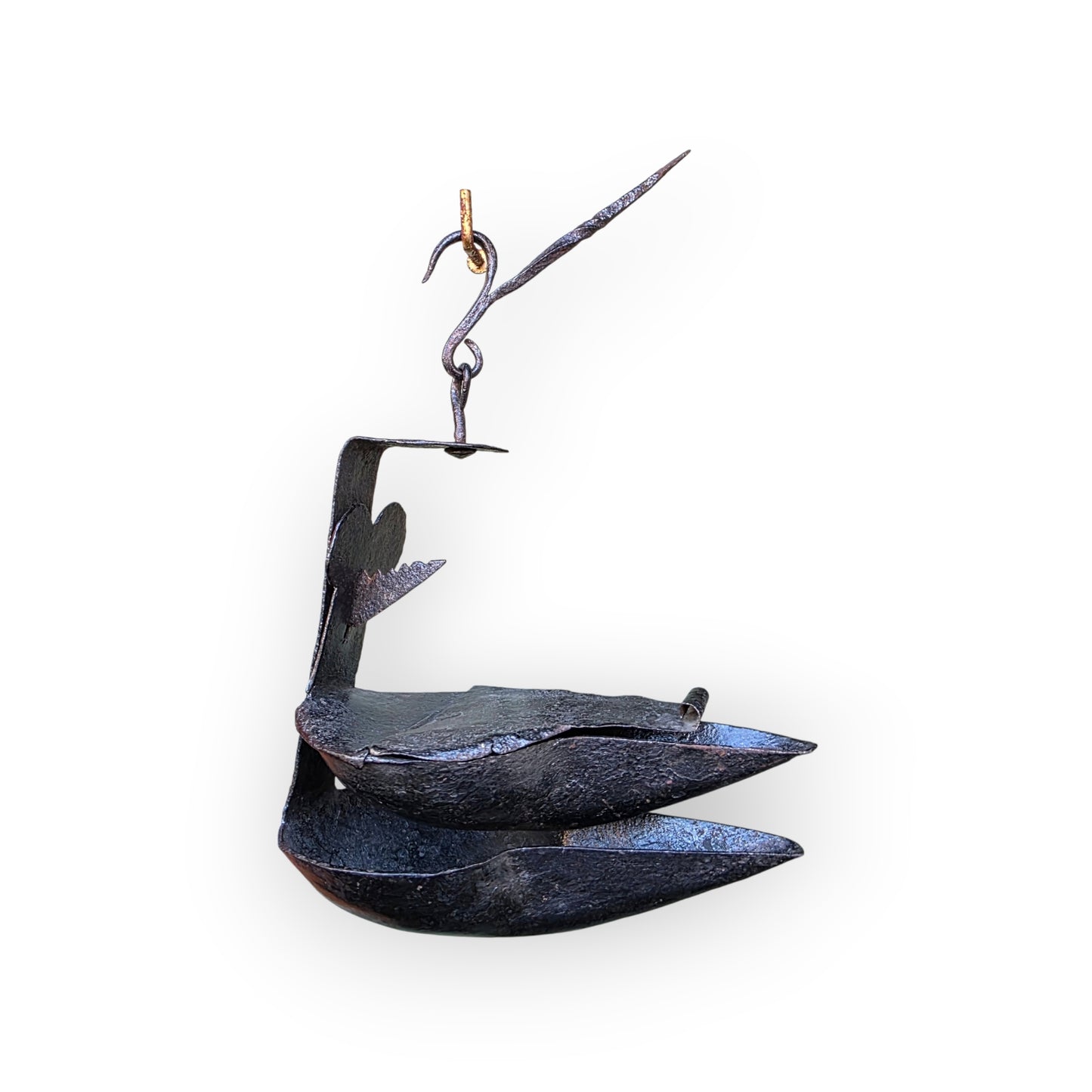 18th-Century Scottish Antique Double-Valve "Rams Head" Wrought Iron Cruisie Lamp & Halberd Hook 1 of 3