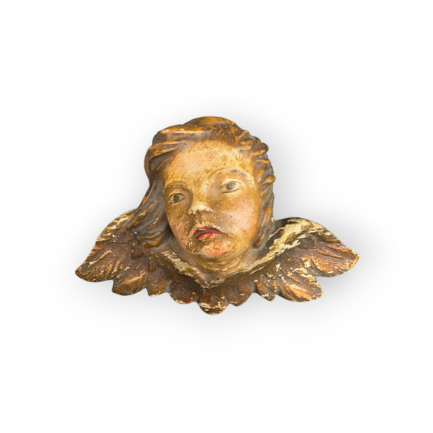 Pair of Diminutive Early 18th-Century Baroque Antique Carved Wooden Winged Cherubs