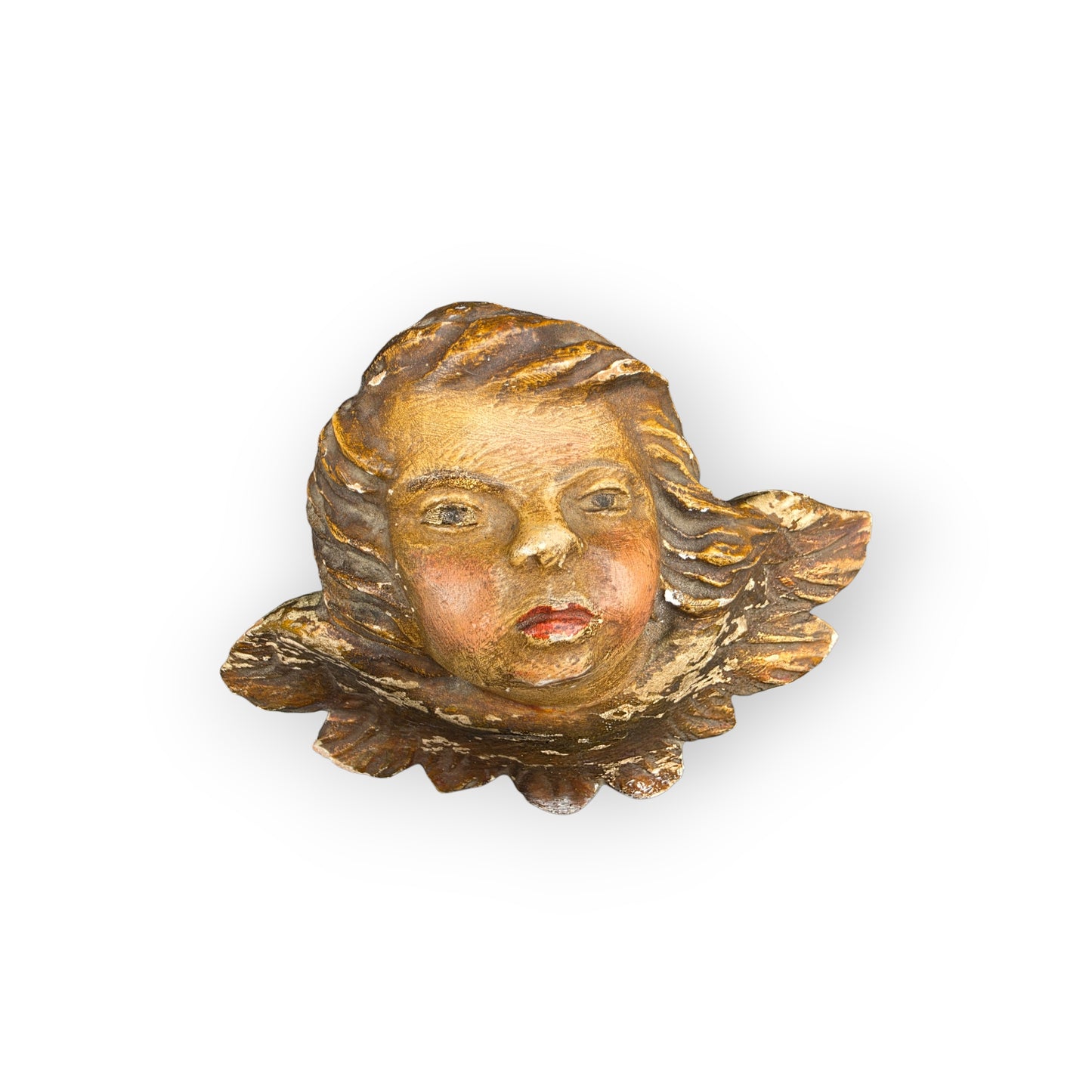 Pair of Diminutive Early 18th-Century Baroque Antique Carved Wooden Winged Cherubs