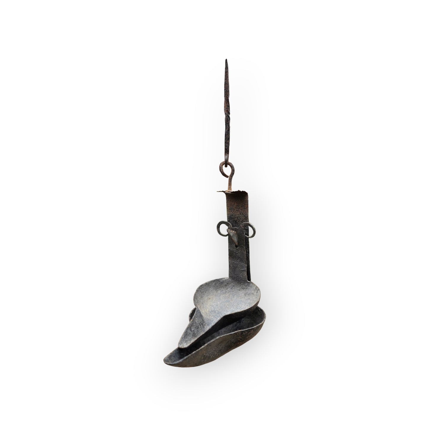18th-Century Scottish Antique Double-Valve "Rams Head" Wrought Iron Cruisie Lamp & Halberd Hook 2 of 3