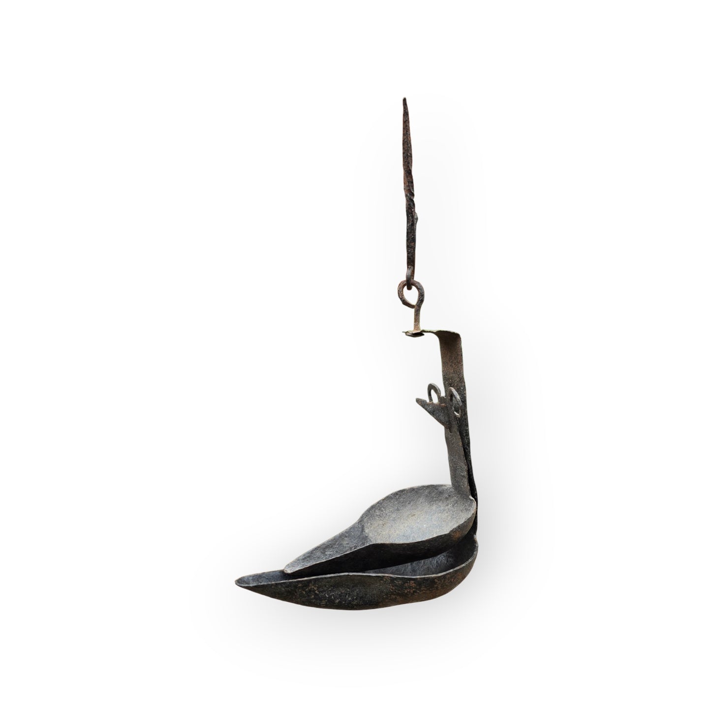 18th-Century Scottish Antique Double-Valve "Rams Head" Wrought Iron Cruisie Lamp & Halberd Hook 2 of 3
