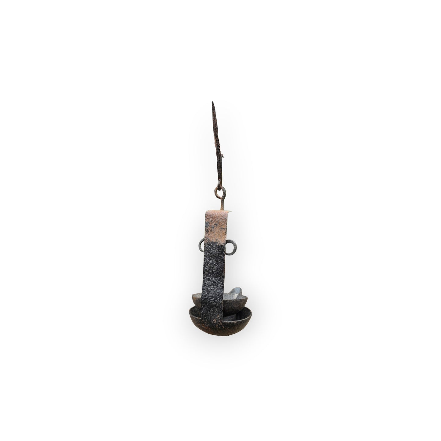 18th-Century Scottish Antique Double-Valve "Rams Head" Wrought Iron Cruisie Lamp & Halberd Hook 2 of 3