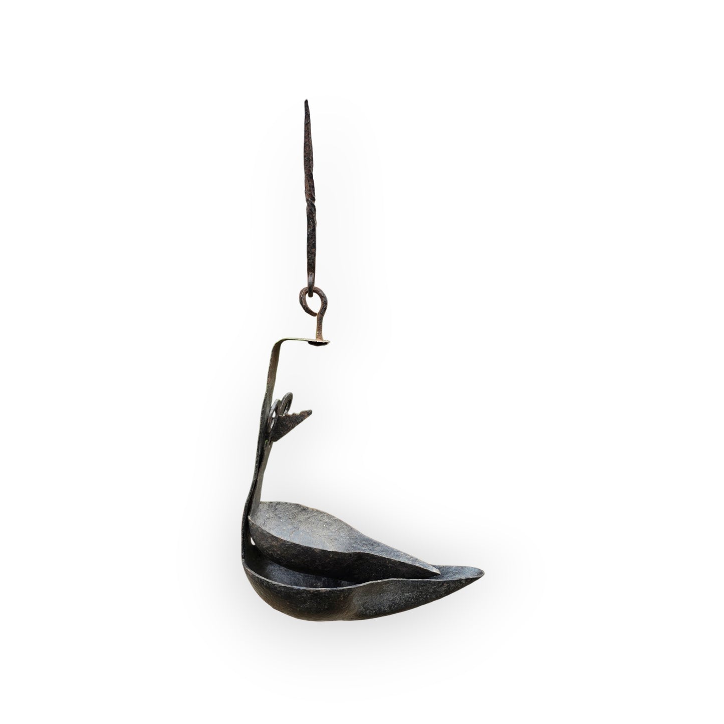18th-Century Scottish Antique Double-Valve "Rams Head" Wrought Iron Cruisie Lamp & Halberd Hook 2 of 3