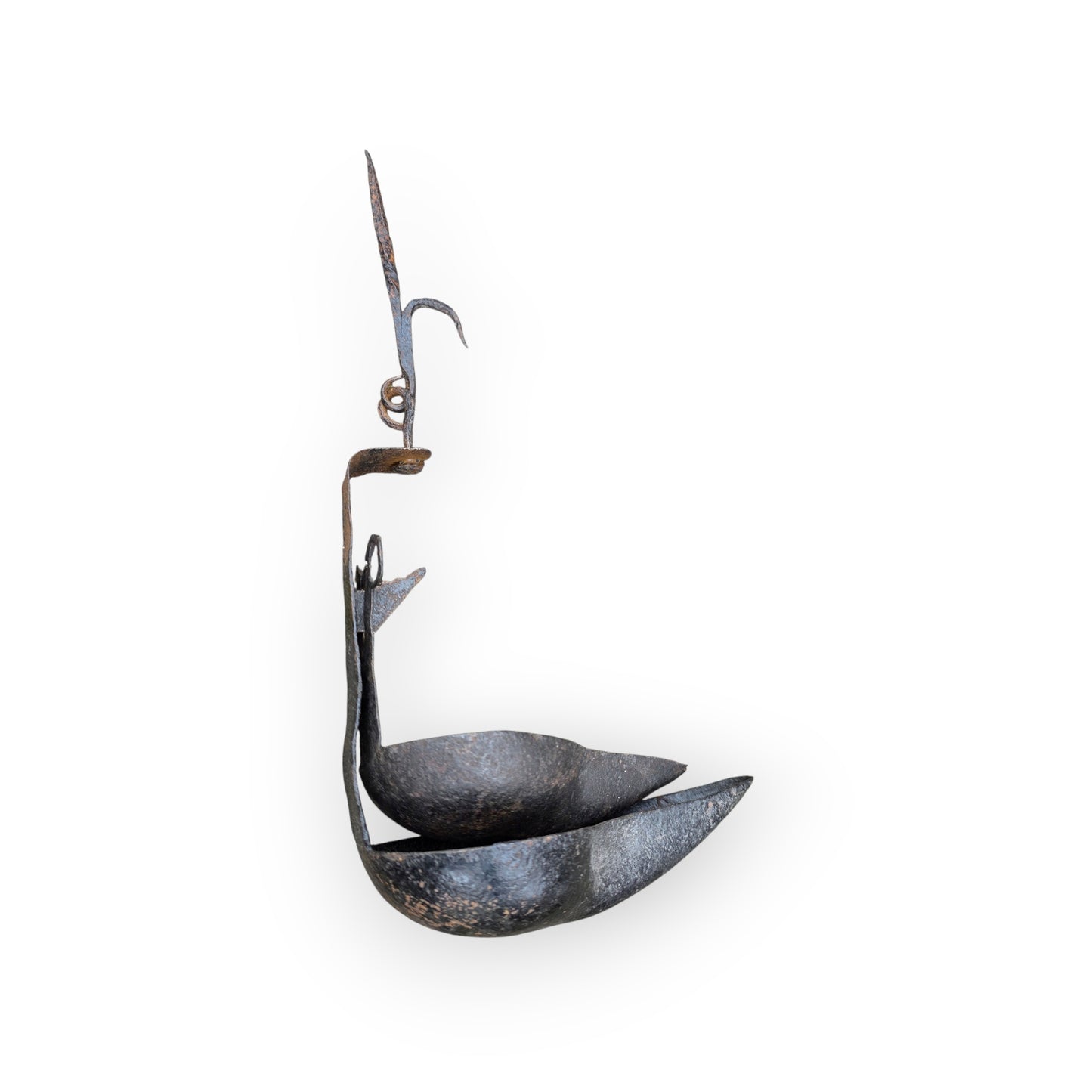 18th-Century Scottish Antique Double-Valve "Rams Head" Wrought Iron Cruisie Lamp & Halberd Hook 2 of 3