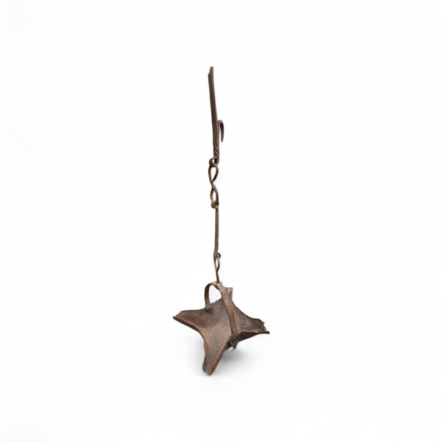 17th-Century / 18th-Century Antique Wrought Iron Four-Spout Open Iron Grease Lamp / Cruisie Lamp with Halberd Hook, circa 1650-1750