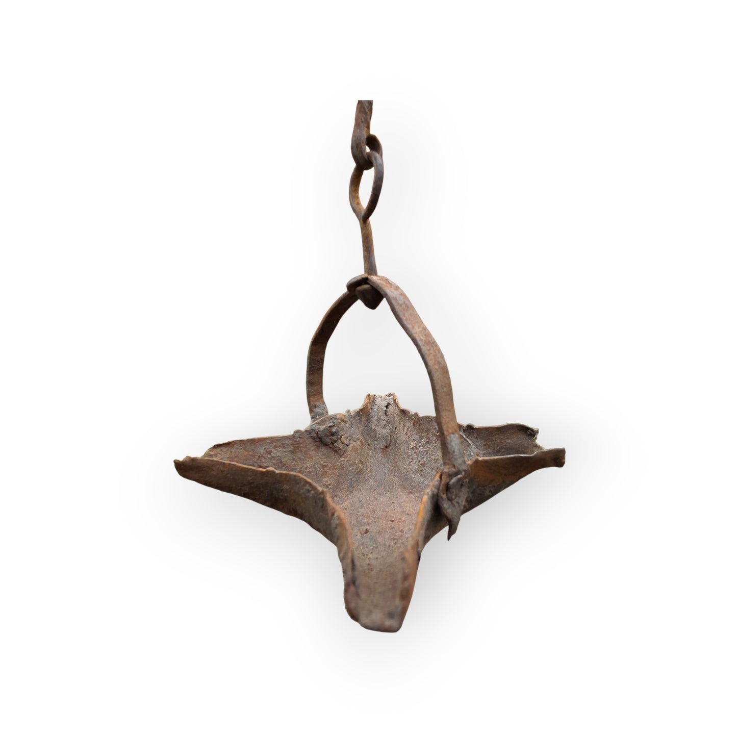 17th-Century / 18th-Century Antique Wrought Iron Four-Spout Open Iron Grease Lamp / Cruisie Lamp with Halberd Hook, circa 1650-1750