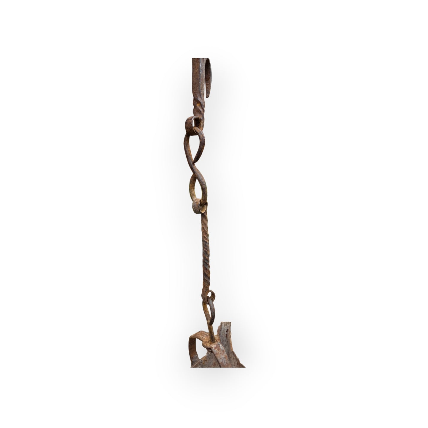 17th-Century / 18th-Century Antique Wrought Iron Four-Spout Open Iron Grease Lamp / Cruisie Lamp with Halberd Hook, circa 1650-1750