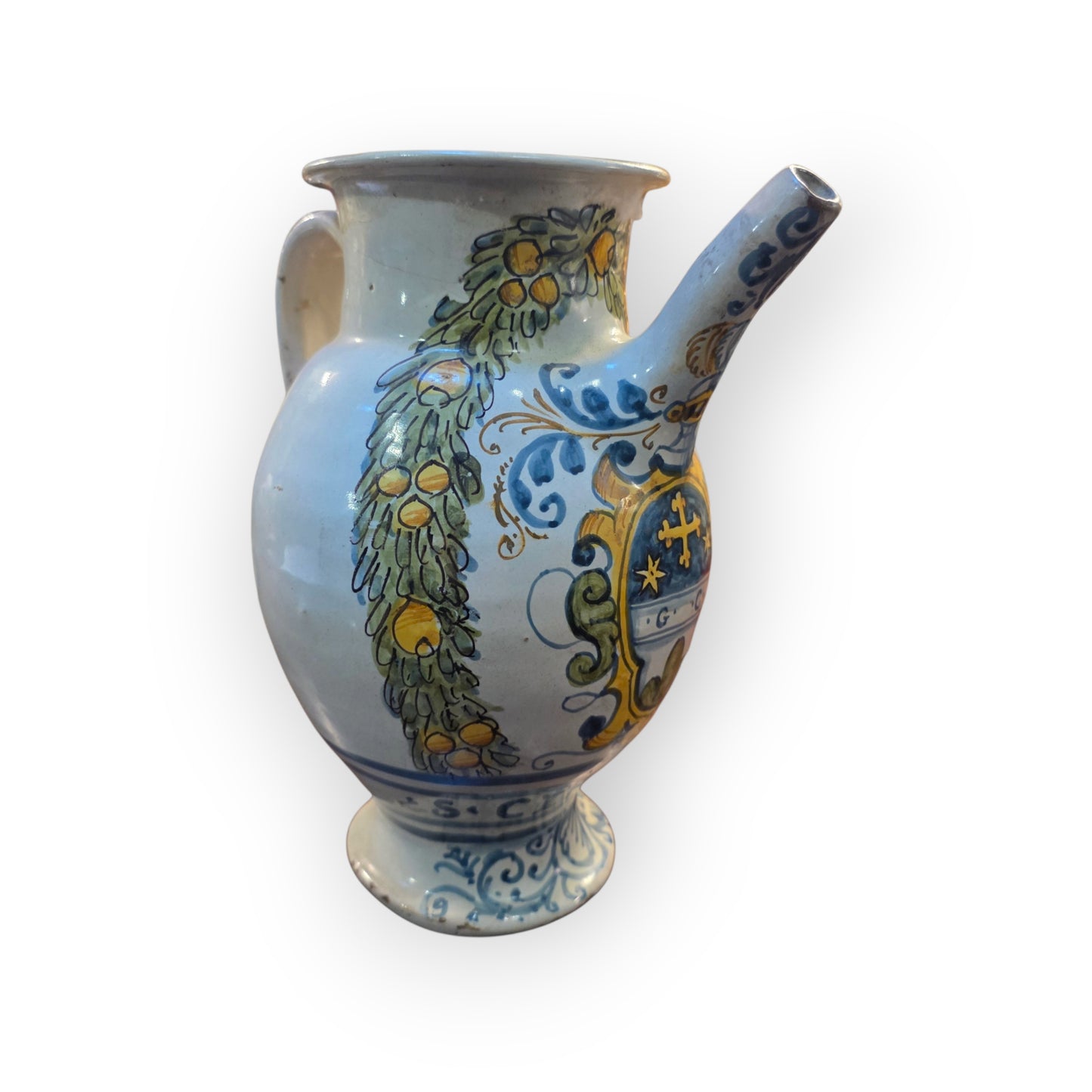 Italian Maiolica Pharmacy Syrup Jug / Jar — "Siroppo di Cicoria" Central Italy (Deruta / Montelupo / Faenza), c.1650–1720