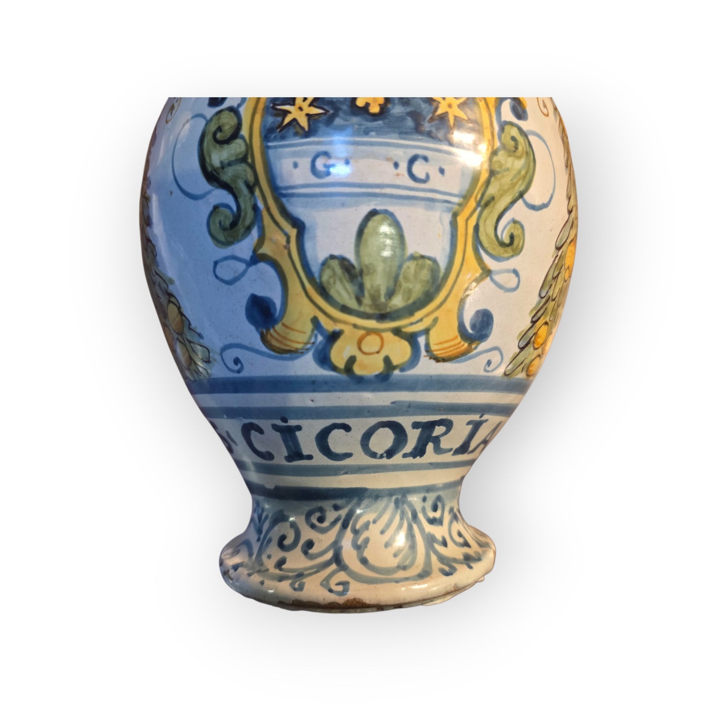Italian Maiolica Pharmacy Syrup Jug / Jar — "Siroppo di Cicoria" Central Italy (Deruta / Montelupo / Faenza), c.1650–1720