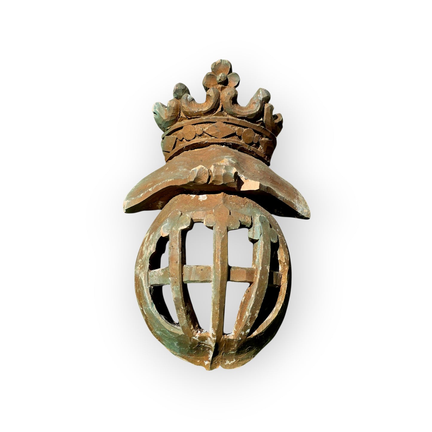 Set of Three Large 17th–18th Century Antique Carved Limewood Heraldic Helms with Coronets