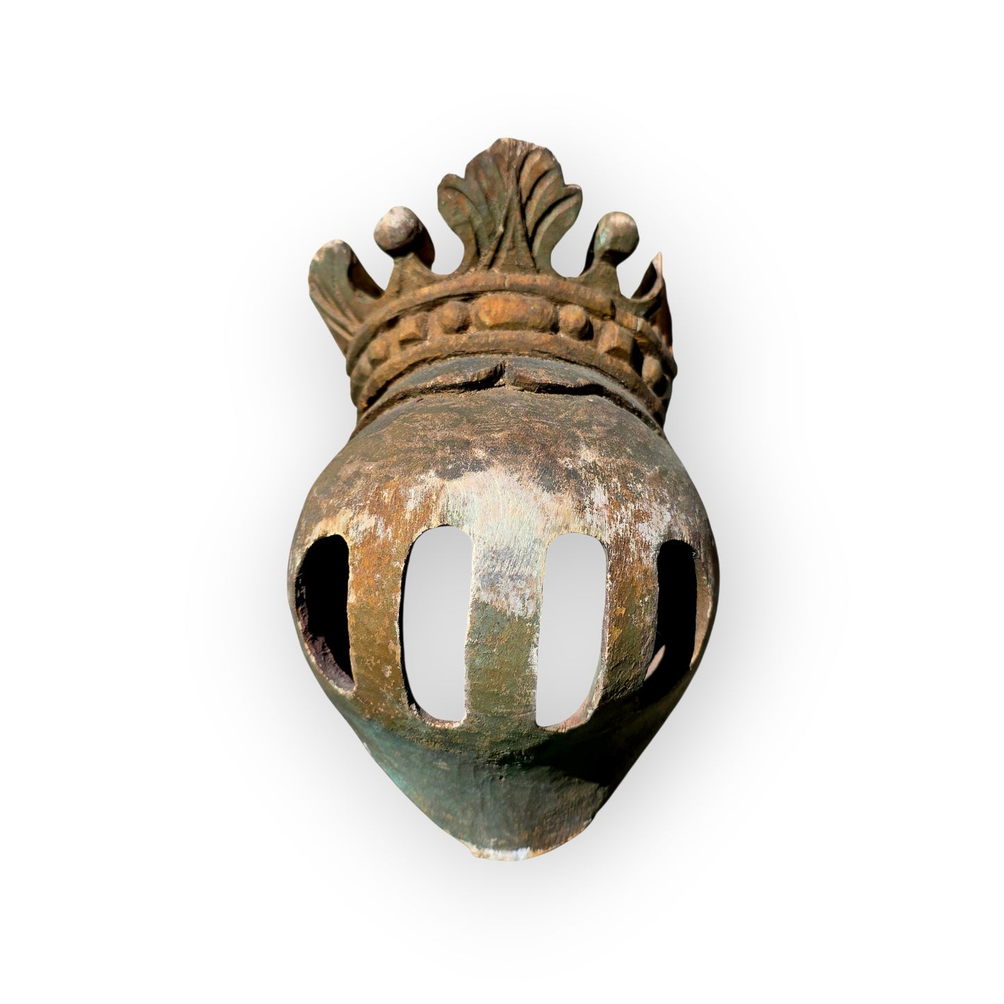 Set of Three Large 17th–18th Century Antique Carved Limewood Heraldic Helms with Coronets