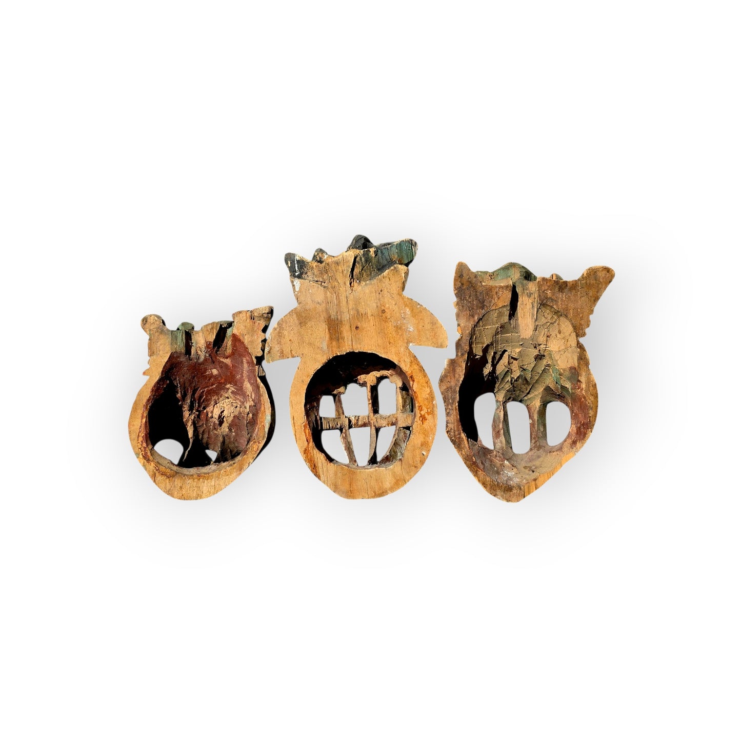 Set of Three Large 17th–18th Century Antique Carved Limewood Heraldic Helms with Coronets