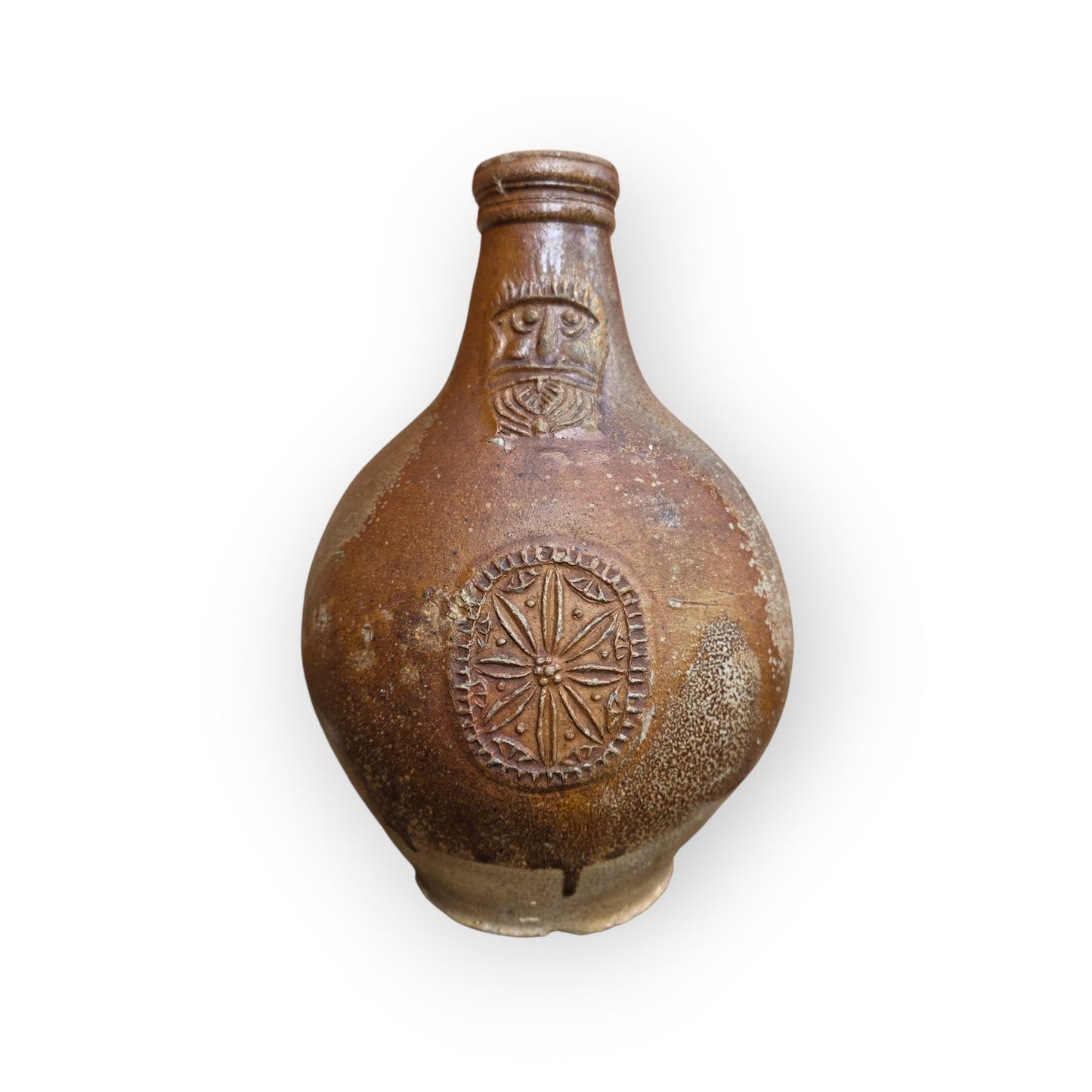 Large 17thC German Antique Bellarmine Jug, Frechen, c.1650–1670 — With Apotropaic Witch Mark