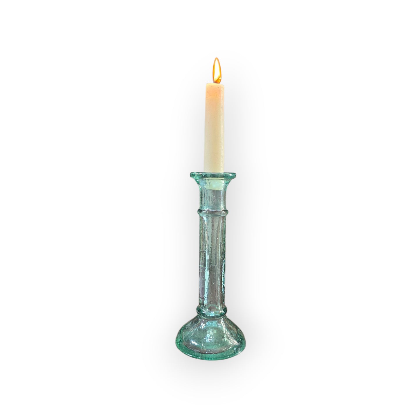 19th-Century English Antique Green-Pressed Glass Candlestick, circa 1860