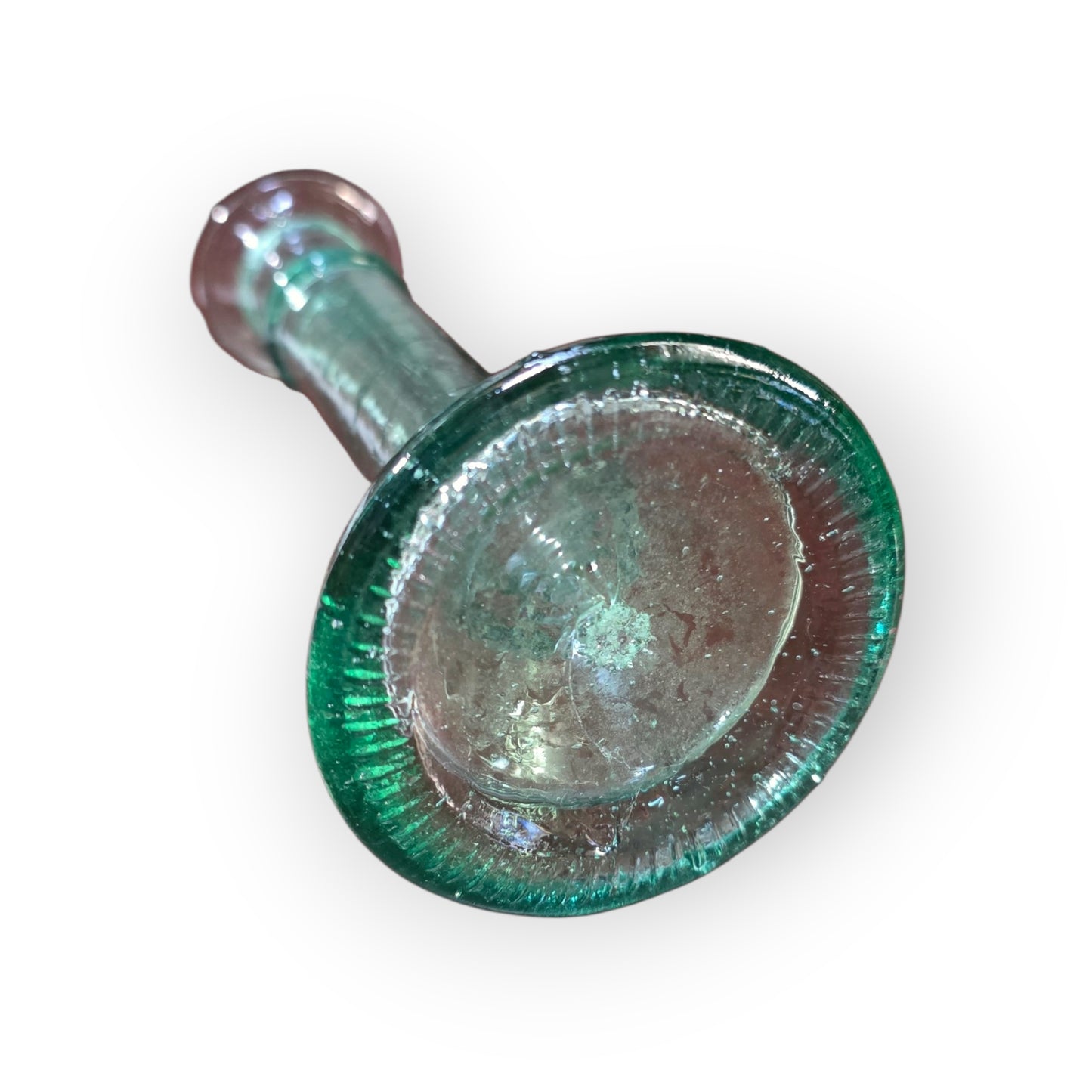 19th-Century English Antique Green-Pressed Glass Candlestick, circa 1860