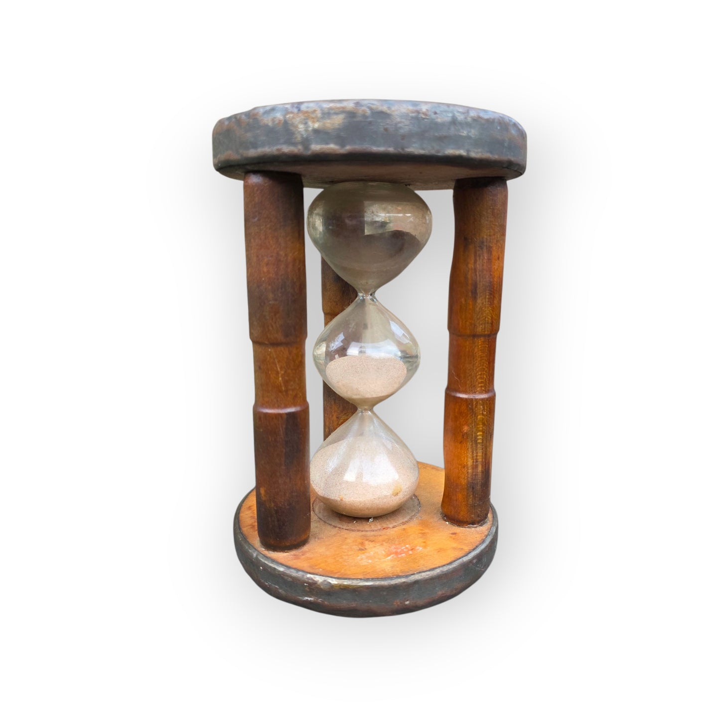 A Large Rare Late 18thC / Early 19thC Converted English Antique Treen Mill Bobbin Three-Chamber Sandglass