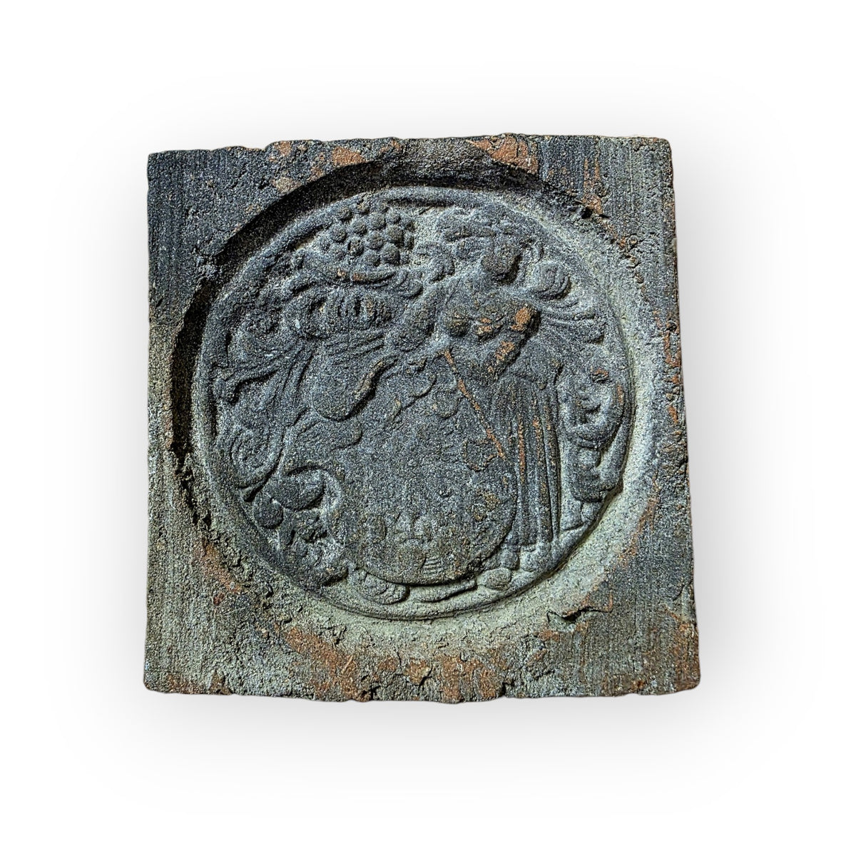 Set of Three English Late 14th Century Medieval Antique Heraldic Relief Floor Tiles, Bawsey, Norfolk, c.1375–1400