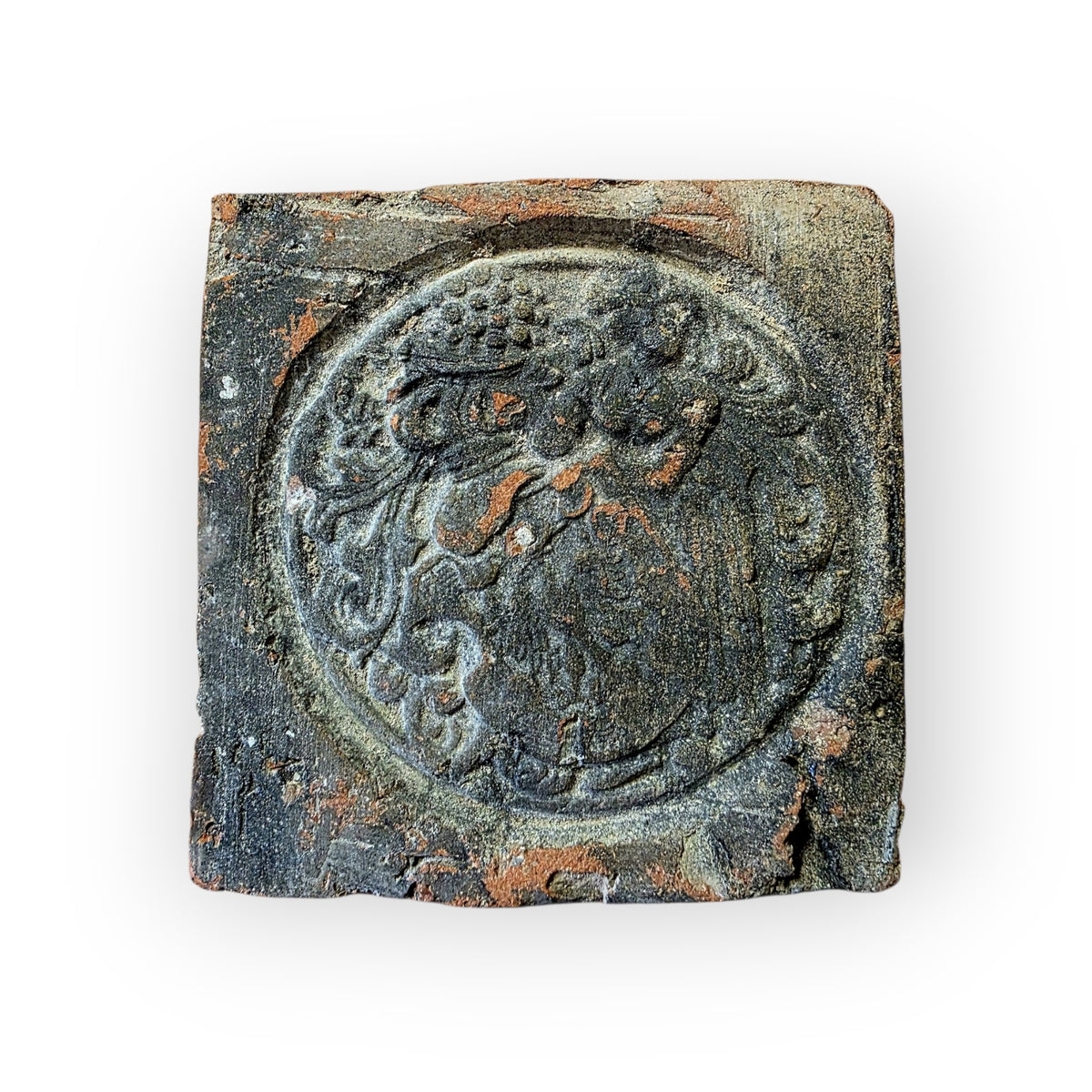 Set of Three English Late 14th Century Medieval Antique Heraldic Relief Floor Tiles, Bawsey, Norfolk, c.1375–1400