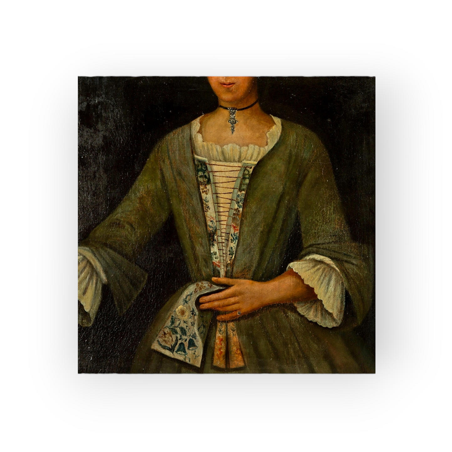 Naive 18th‑Century Antique Portrait of a Lady – Oil on Canvas