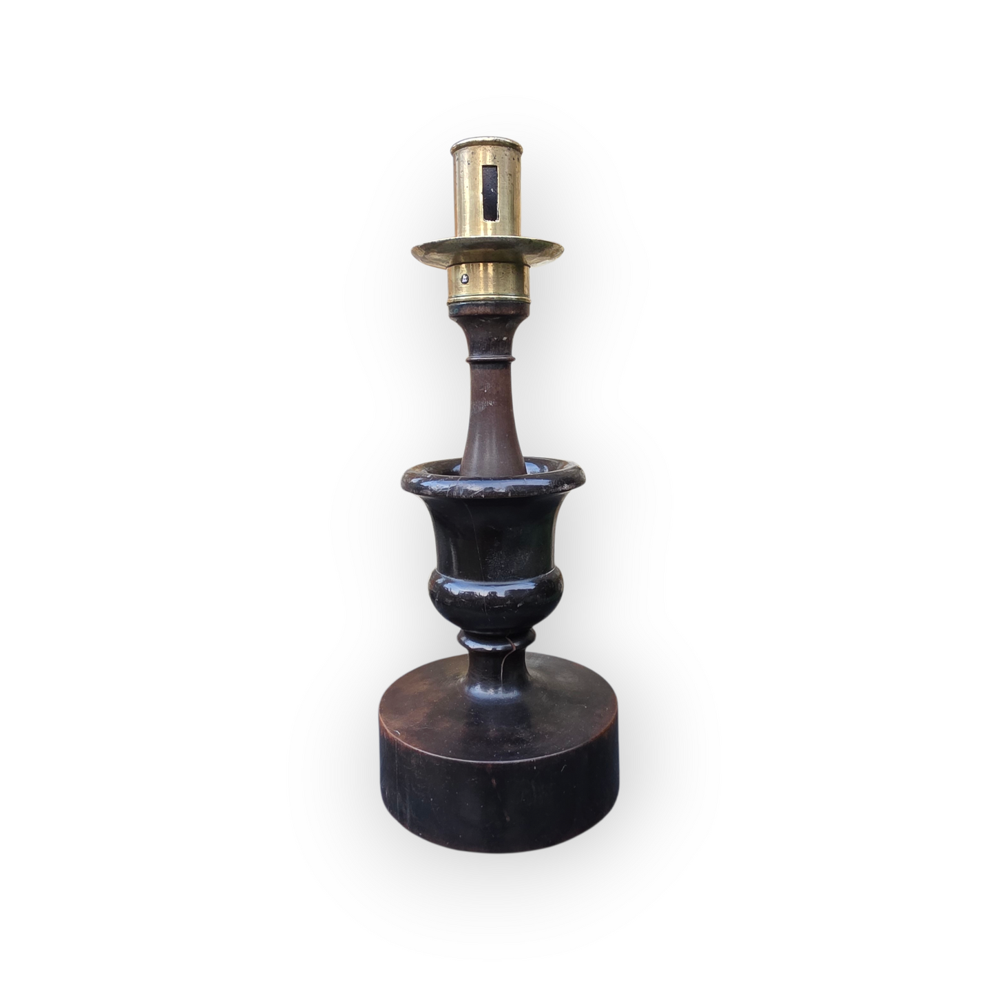 Rare 18th-Century Italian Carved Wood & Brass Candlestick