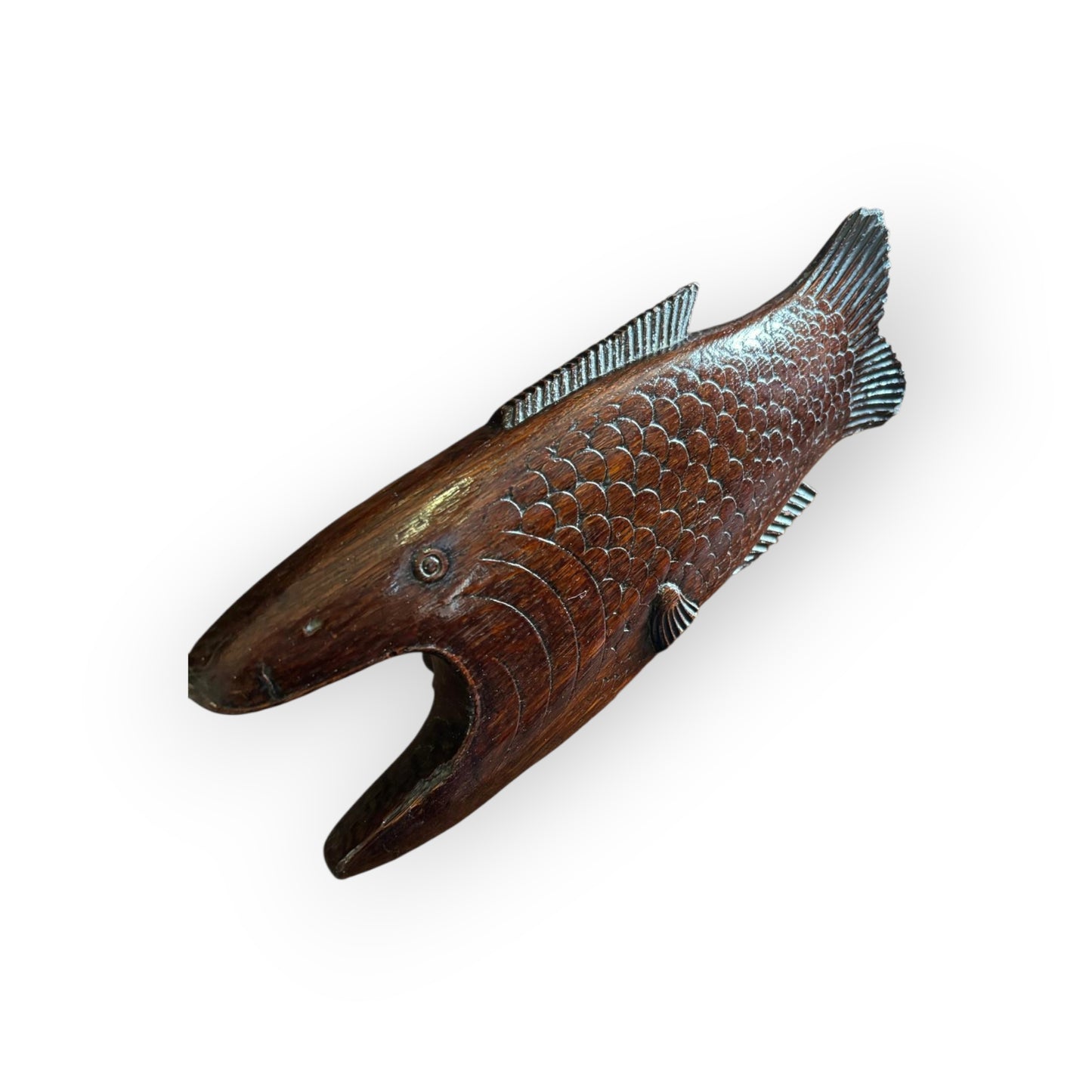 Rare 19th-Century English Antque Folk Art Carved Treen Boot Jack | Fish-Form Treen Love Token (Dated 1873)
