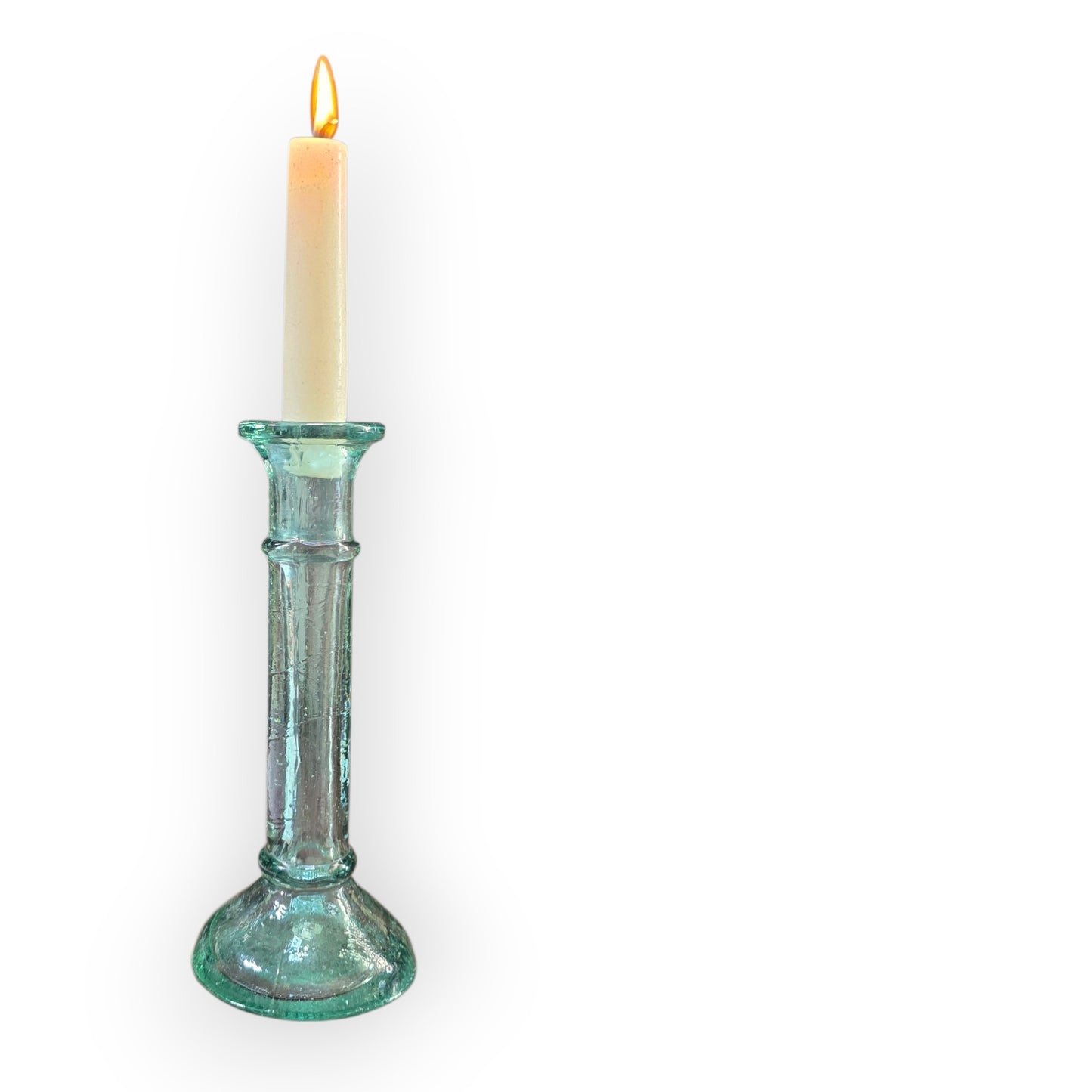 19th-Century English Antique Green-Pressed Glass Candlestick, circa 1860