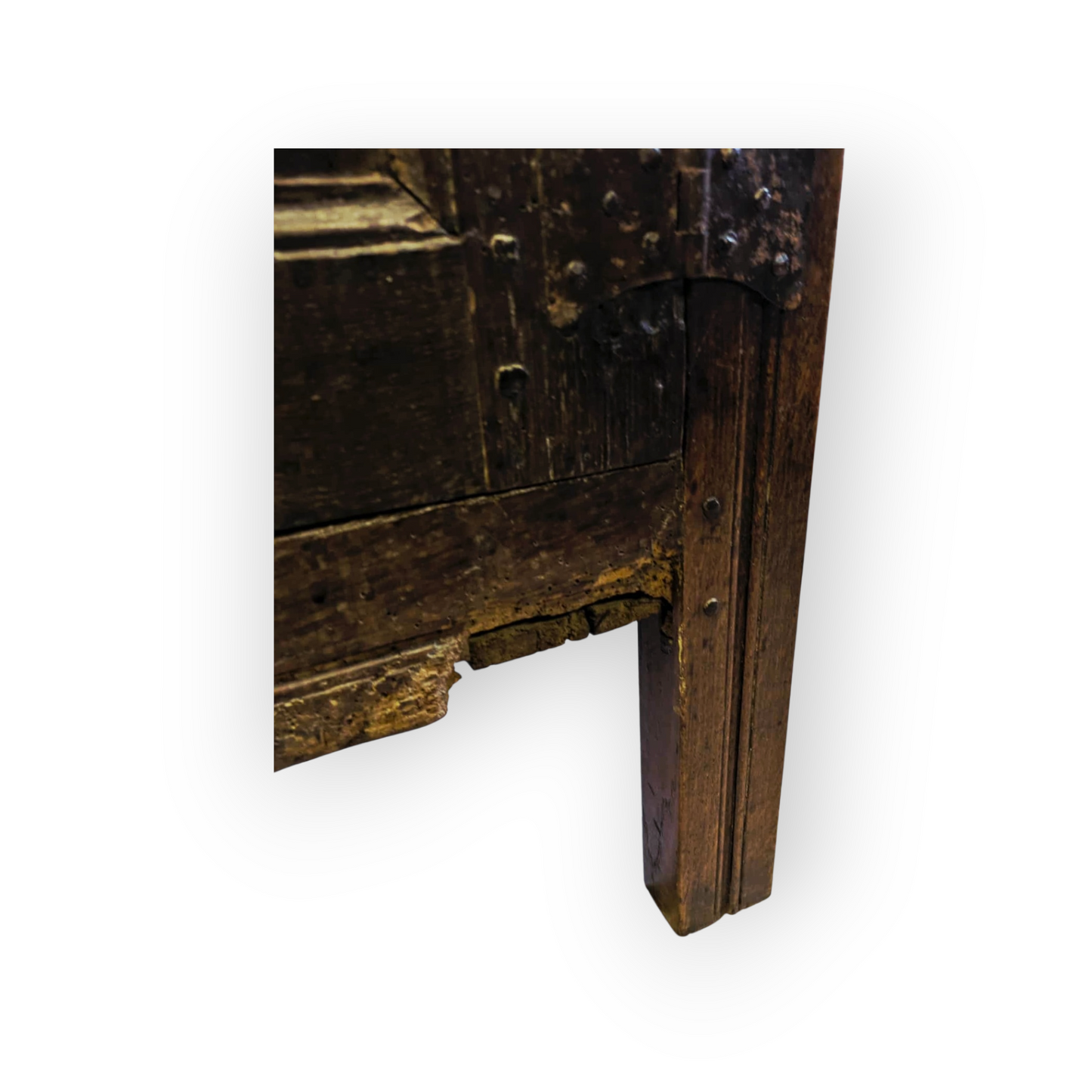 17th-Century English Antique Oak Court Cupboard of Small Proportions with Original Iron Butterfly Hinges