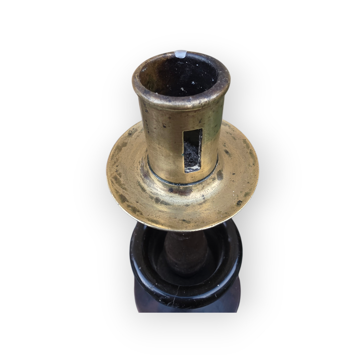 Rare 18th-Century Italian Carved Wood & Brass Candlestick