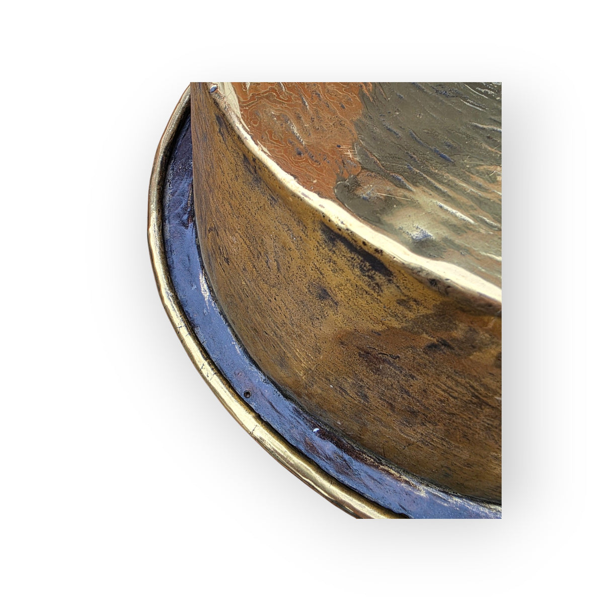 Large & Impressive 17th Century Continental Antique Hammered Brass Bowl with Rolled Rim