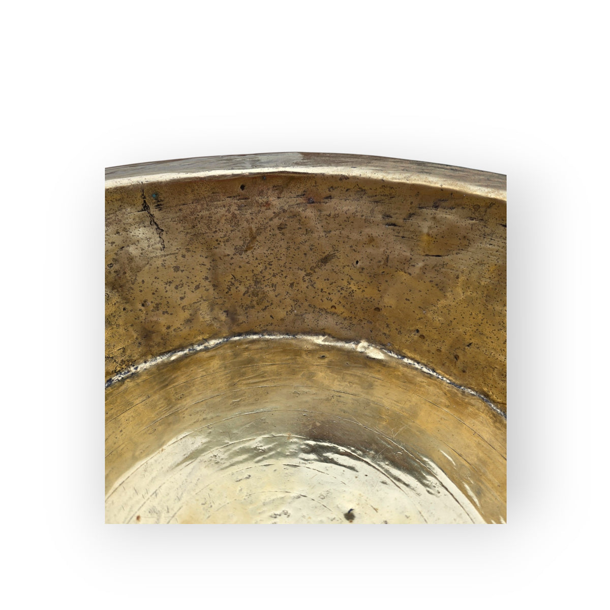 Large & Impressive 17th Century Continental Antique Hammered Brass Bowl with Rolled Rim