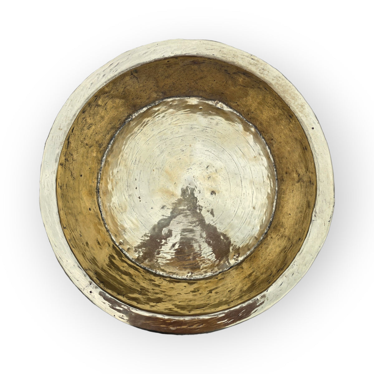 Large & Impressive 17th Century Continental Antique Hammered Brass Bowl with Rolled Rim