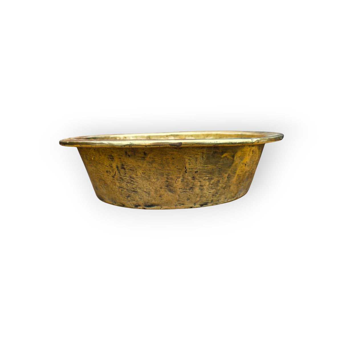 Large & Impressive 17th Century Continental Antique Hammered Brass Bowl with Rolled Rim